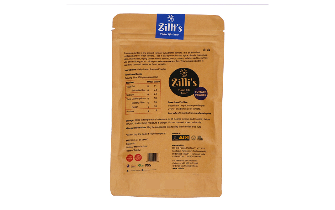 Zilli's Tomato Powder    Pack  100 grams